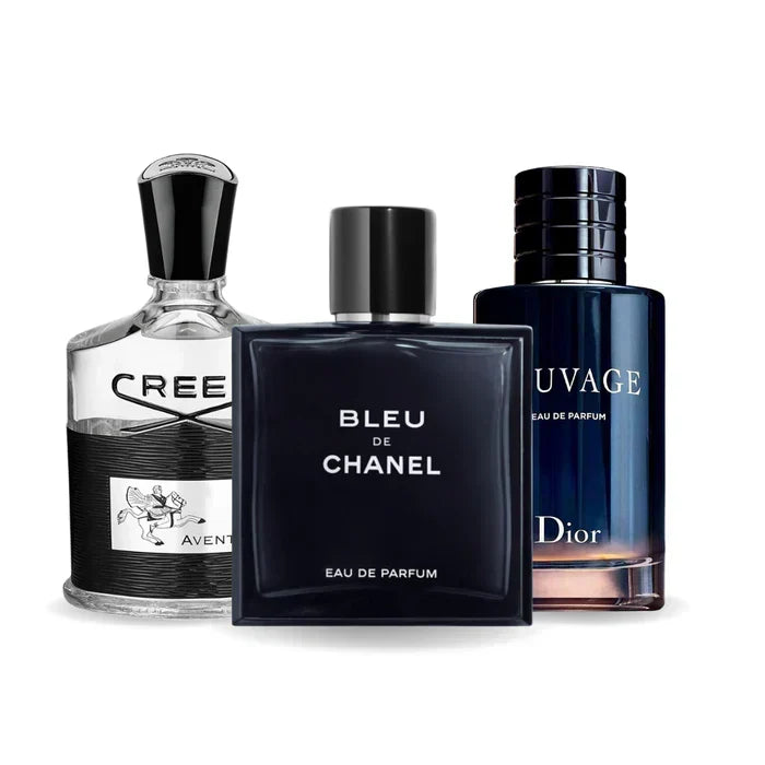 Lot de 3 parfums : Creed AVENTUS, BLEU DE CHANEL & Dior SAUVAGE – 100 ml