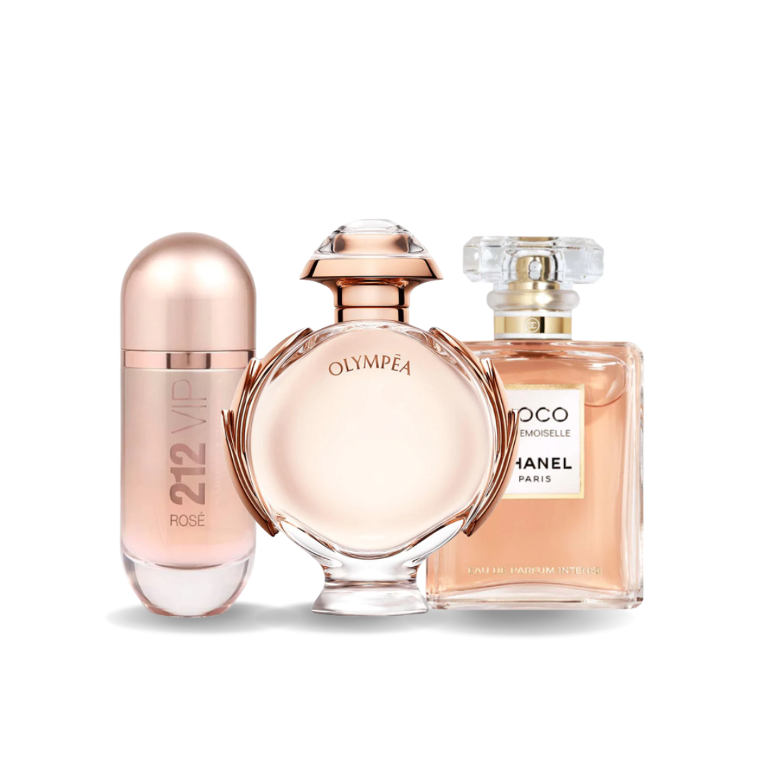 Lot de 3 parfums : 212 VIP ROSÉ, OLYMPÉA & COCO MADEMOISELLE – 100 ml