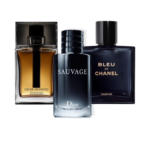 Lot de 3 parfums : Dior SAUVAGE, BLEU DE CHANEL & DIOR HOMME INTENSE – 100 ml