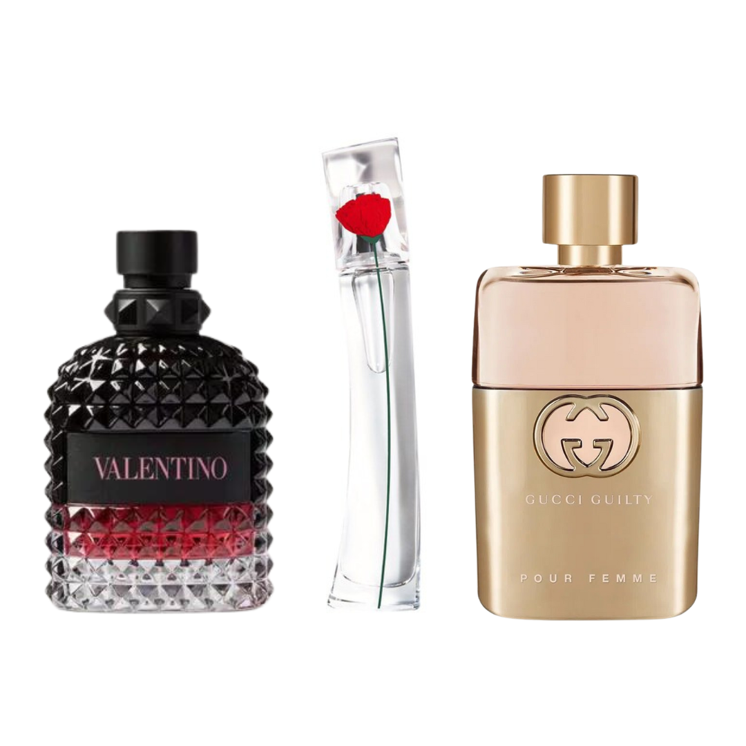 Lot de 3 parfums : GUCCI GUILTY, VALENTINO INTENSE & FLOWER BY KENZO – 100 ml