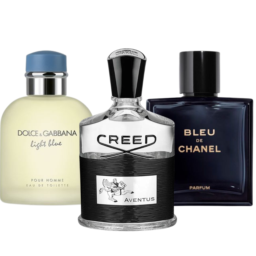 Lot de 3 parfums : BLEU DE CHANEL, CREED AVENTUS & LIGHT BLUE POUR HOMME – 100 ml